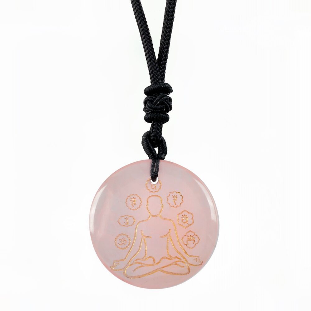 7 Chakras Yoga Meditation Rose Quartz Necklace