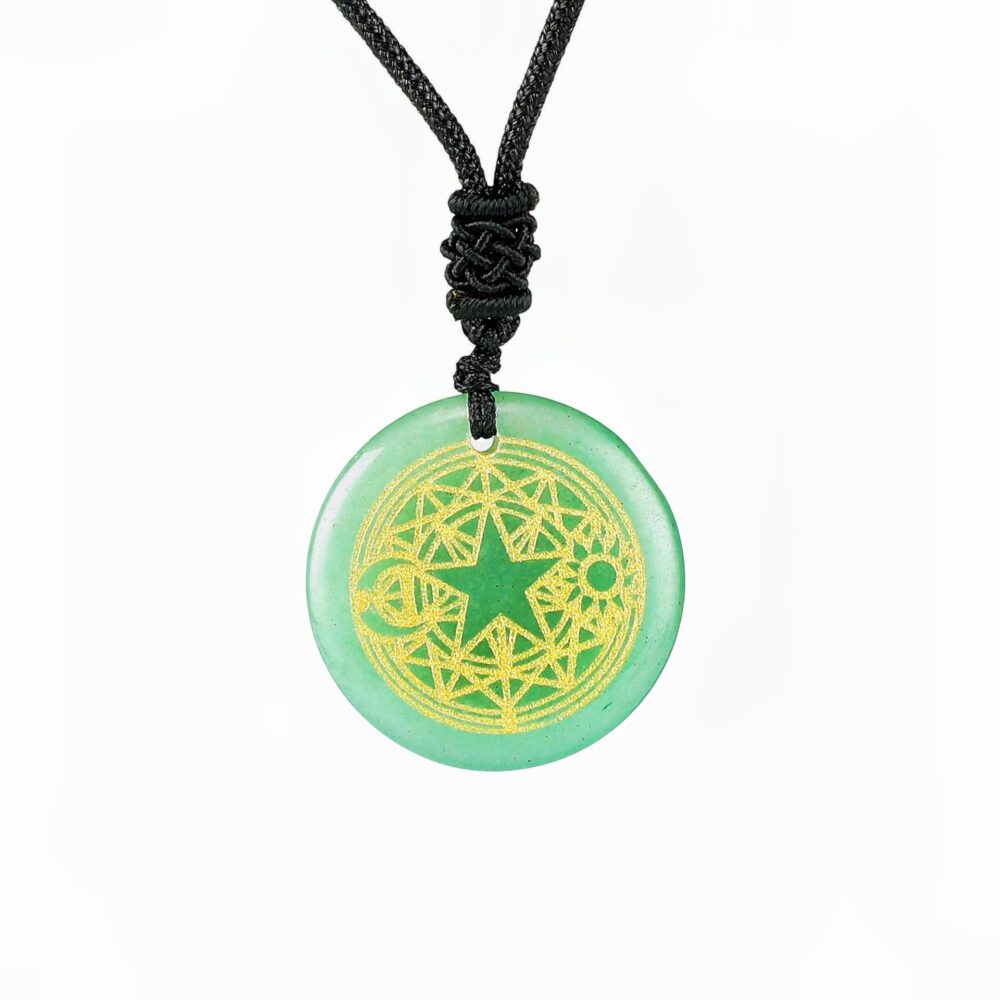 Collier de cristal d'aventurine verte Étoile Soleil Lune Tarot