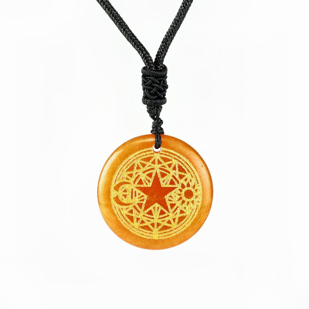 Collier de cristal d'aventurine rouge Étoile Soleil Lune Tarot