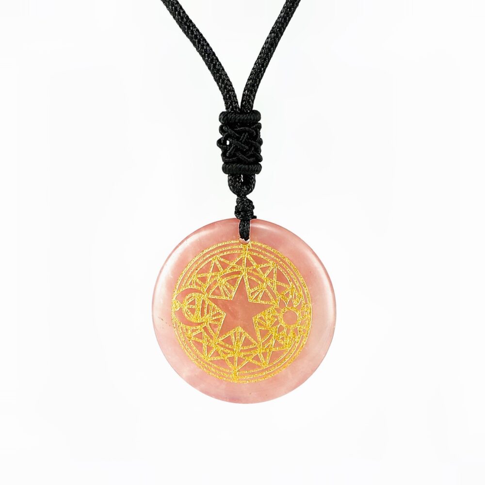 Star Sun Moon Tarot Rose Quartz Crystal Necklace