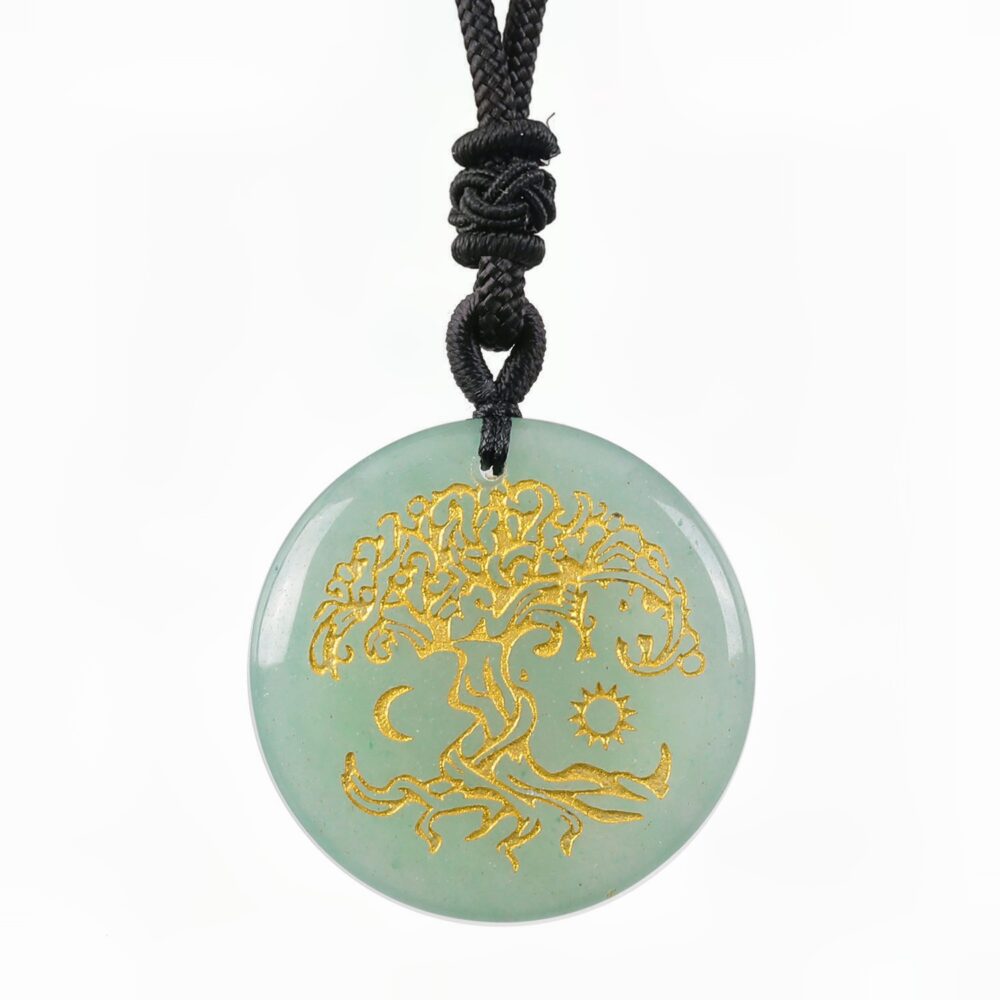 Collier d'aventurine verte Soleil et Lune - Arbre de vie