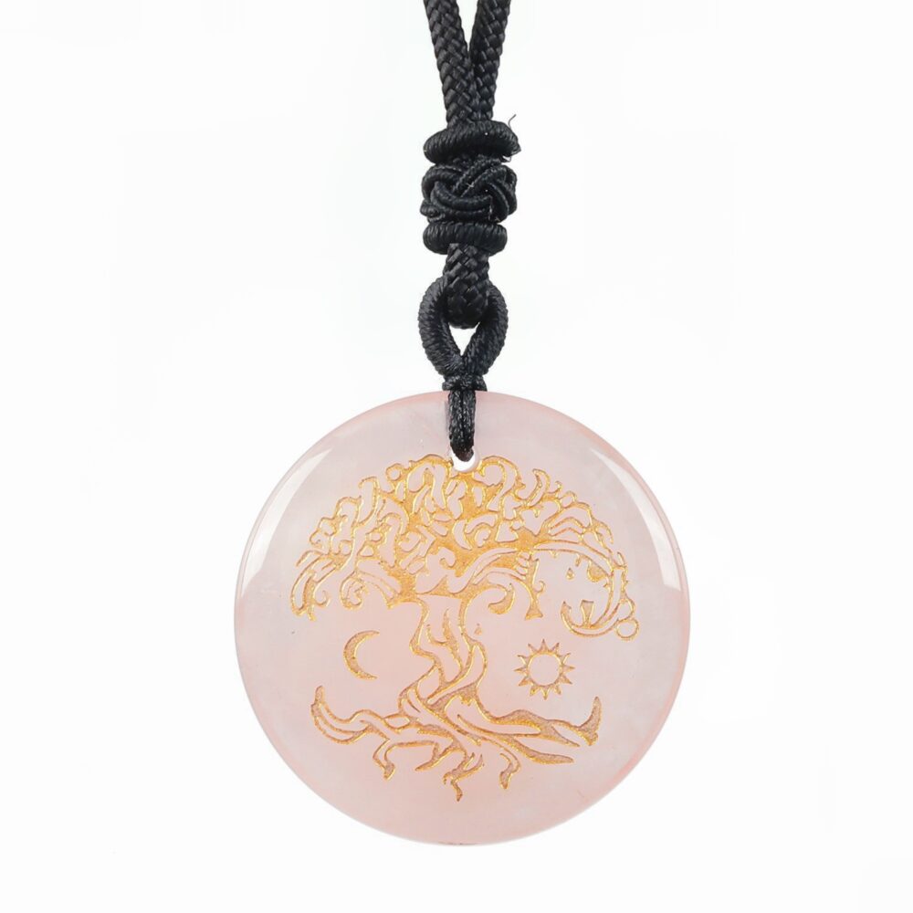 Sun & Moon Life Tree Rose Quartz Necklace