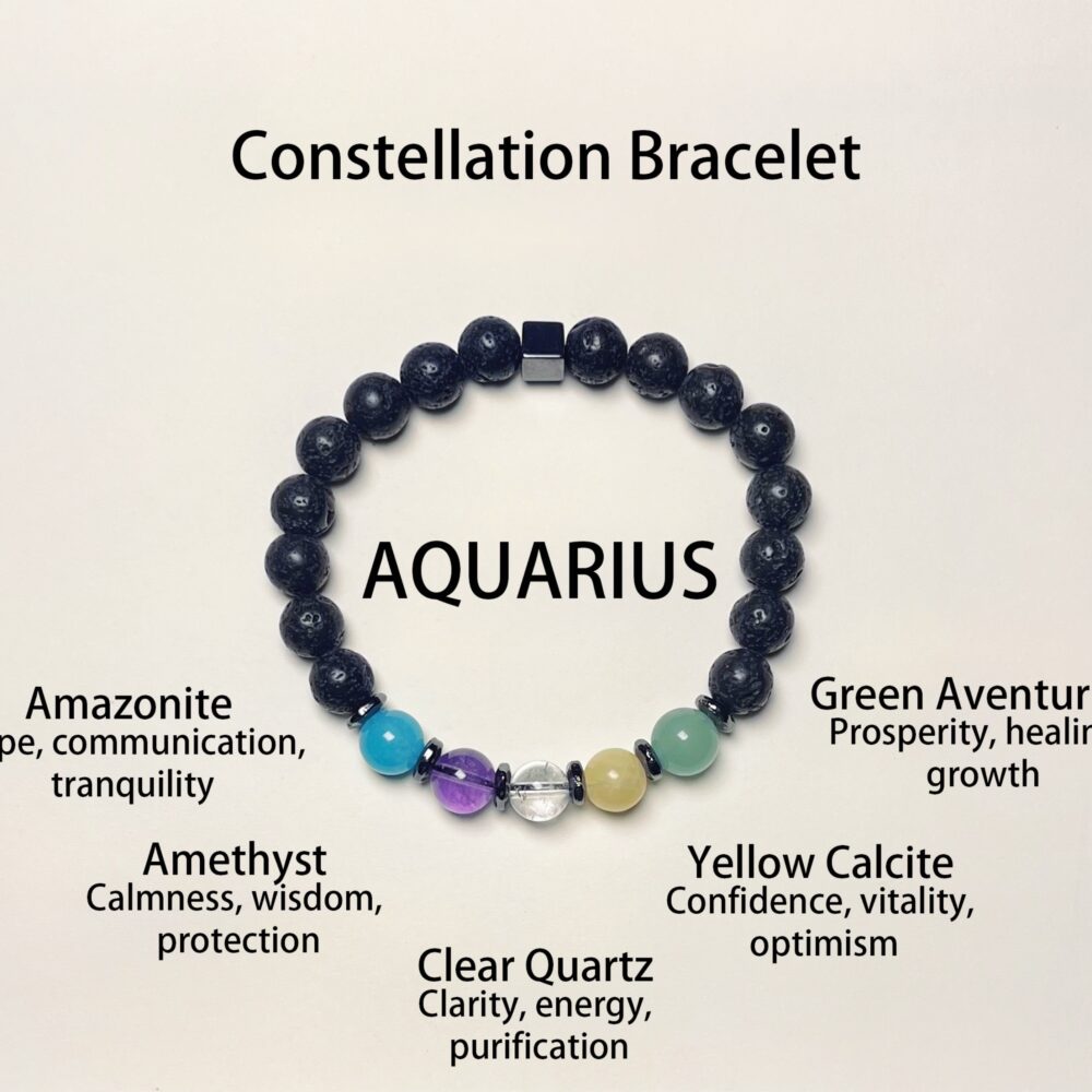 Acuario - Pulsera Zodiacal Sanadora de Energía Estelar con Infusión de Piedra de Lava