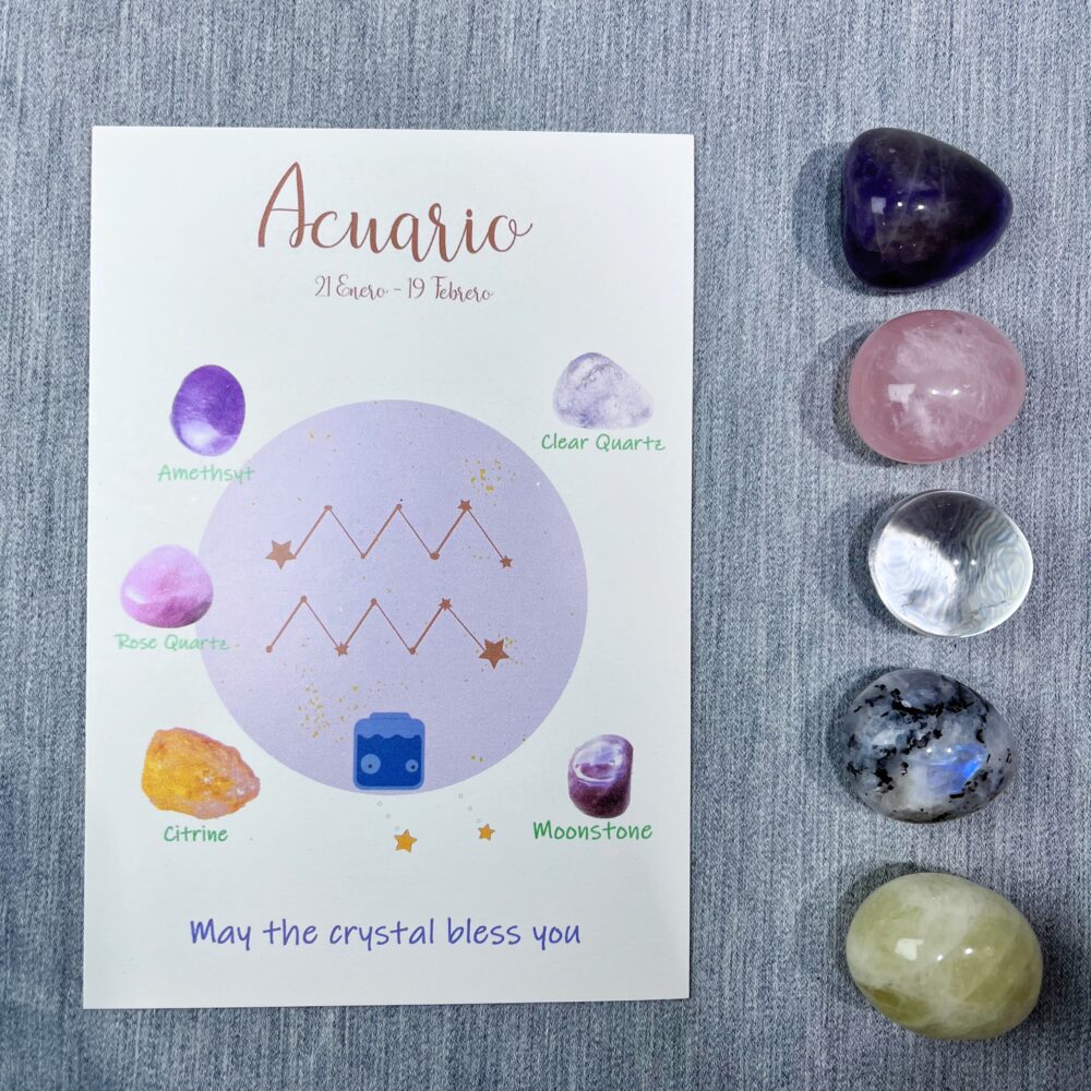 Aquarius - Zodiac Energy Boost Crystal Healing Set - 5 Gemstones for Spiritual Connection