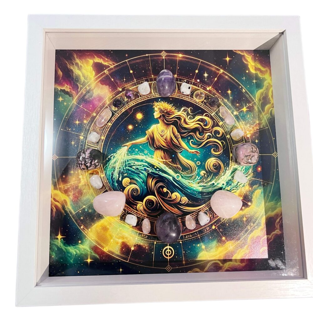 Aquarius - Zodiac Miracle Energy Crystal Healing Wall Art - Framed Decor