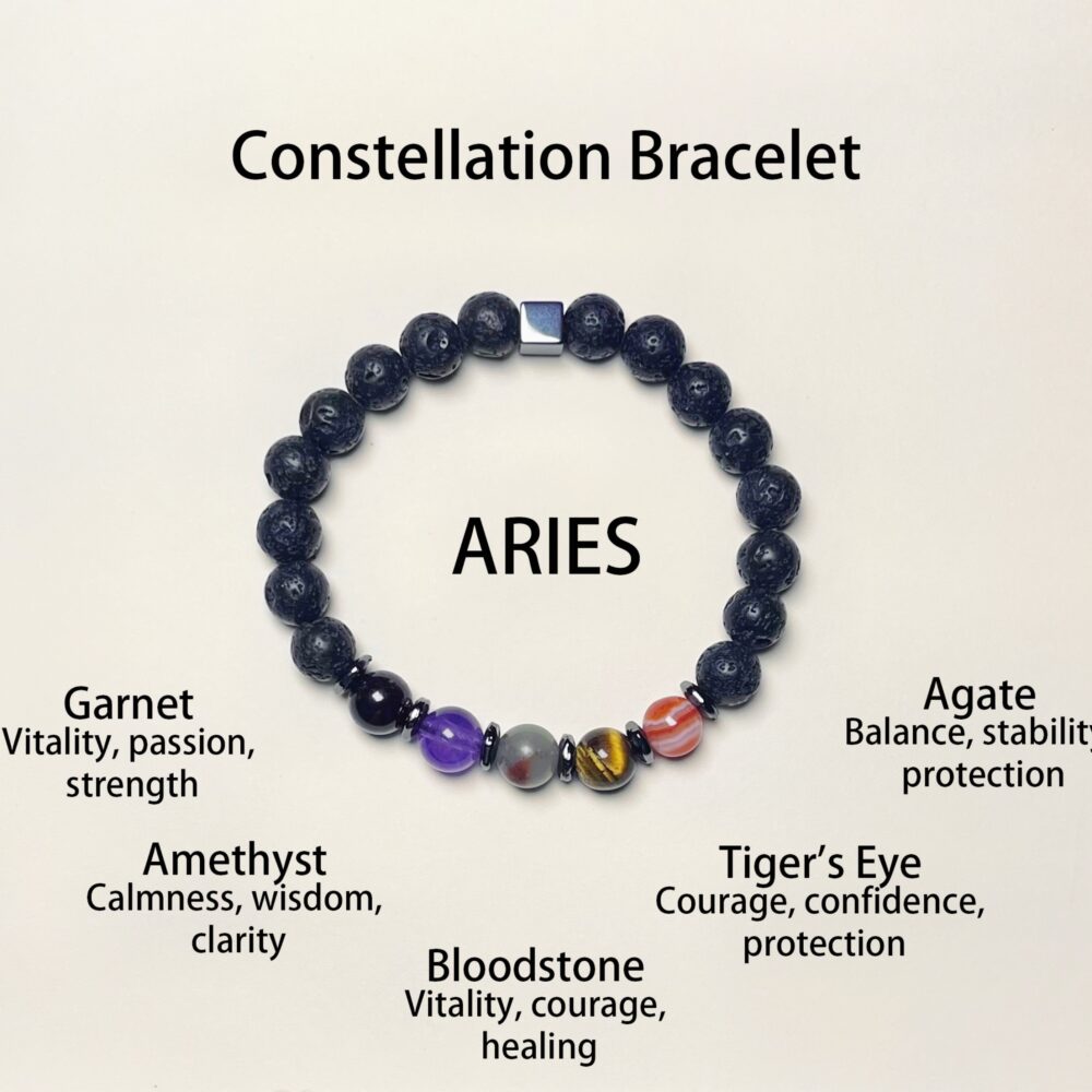 Aries - Pulsera Zodiacal Sanadora de Energía Estelar con Infusión de Piedra de Lava