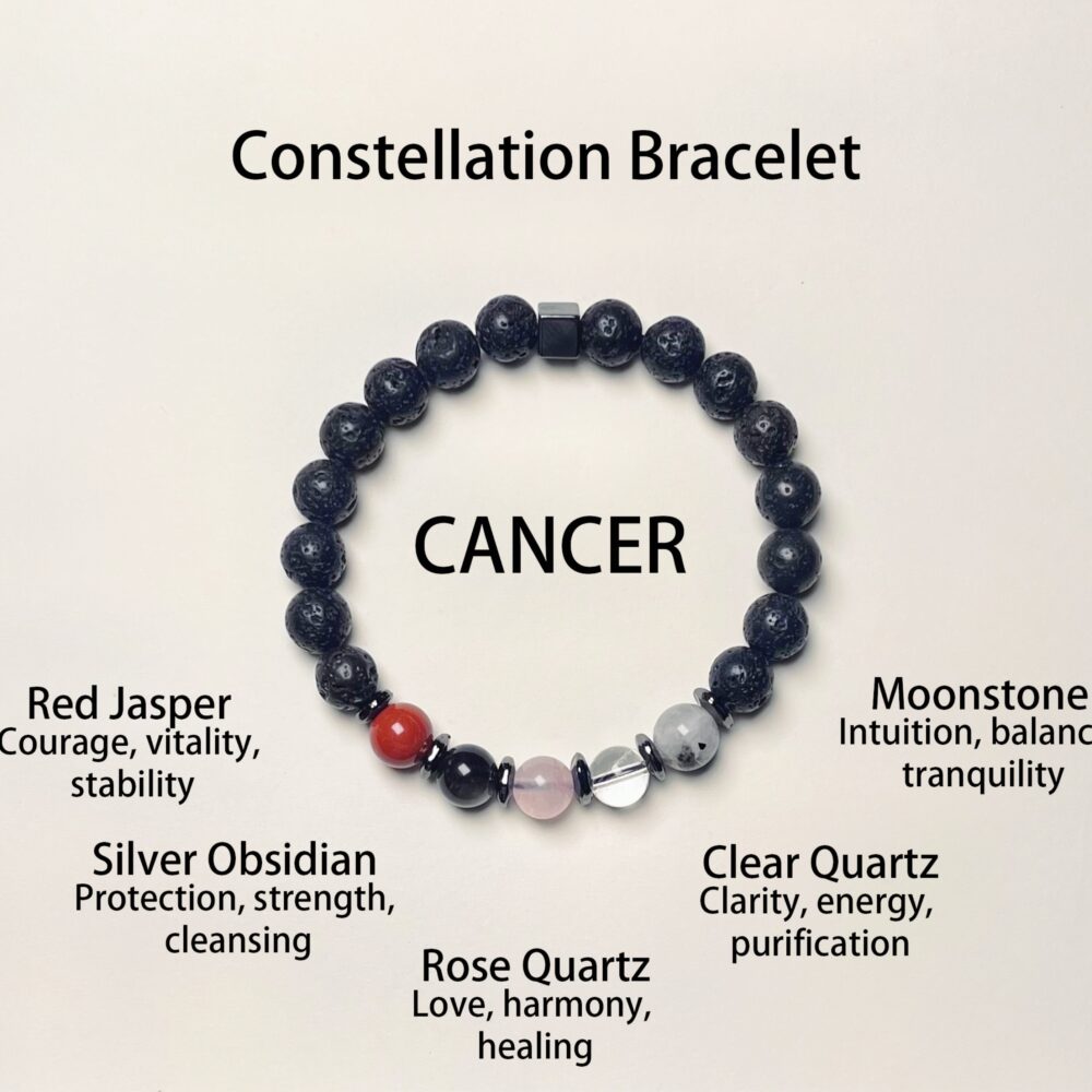 Cancer - Bracelet de guérison du zodiaque à énergie stellaire avec infusion de pierres de lave