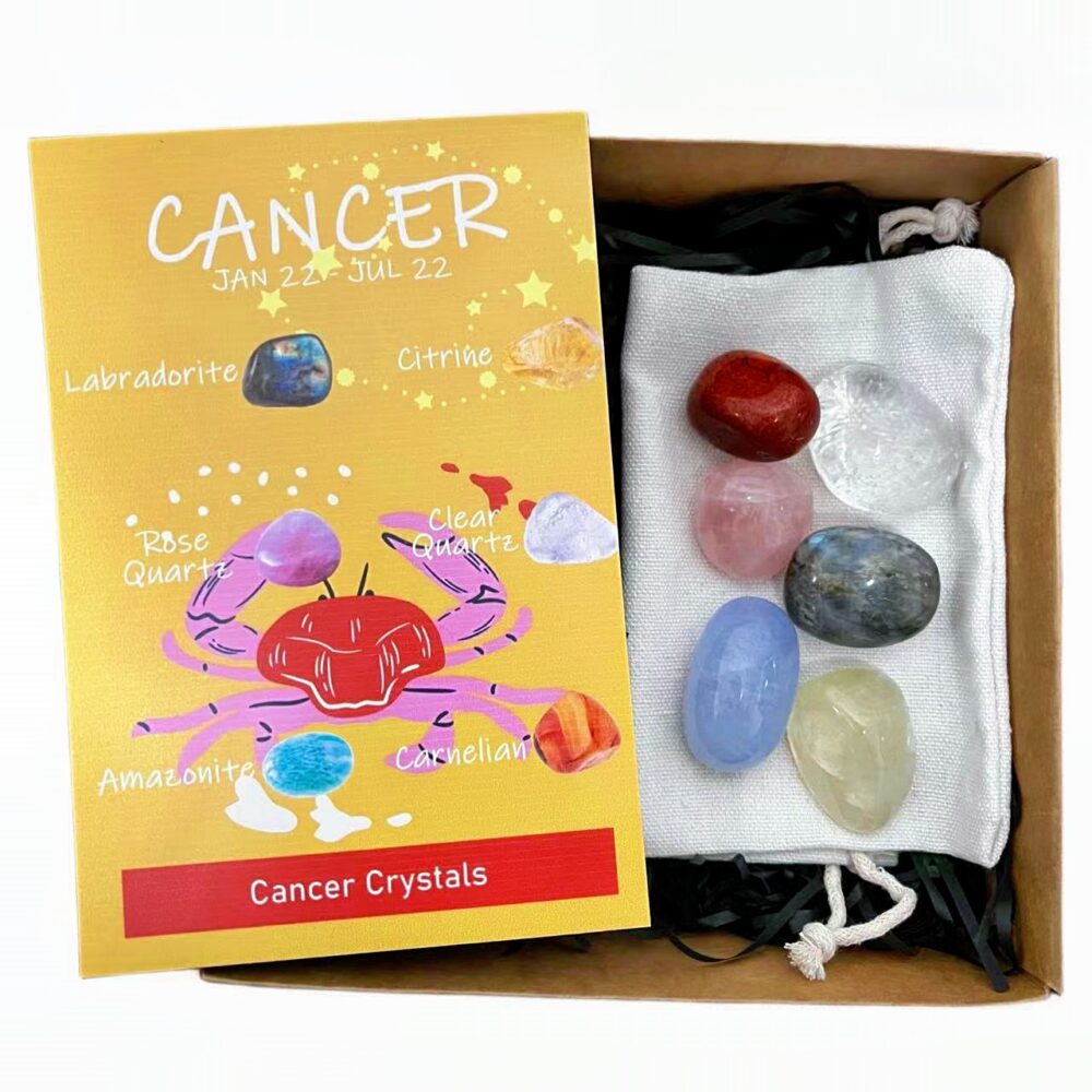 Krebs - Zodiac Crystal Healing Kit mit 6 vibrierenden Regenbogenkristallen für kosmisches Gleichgewicht