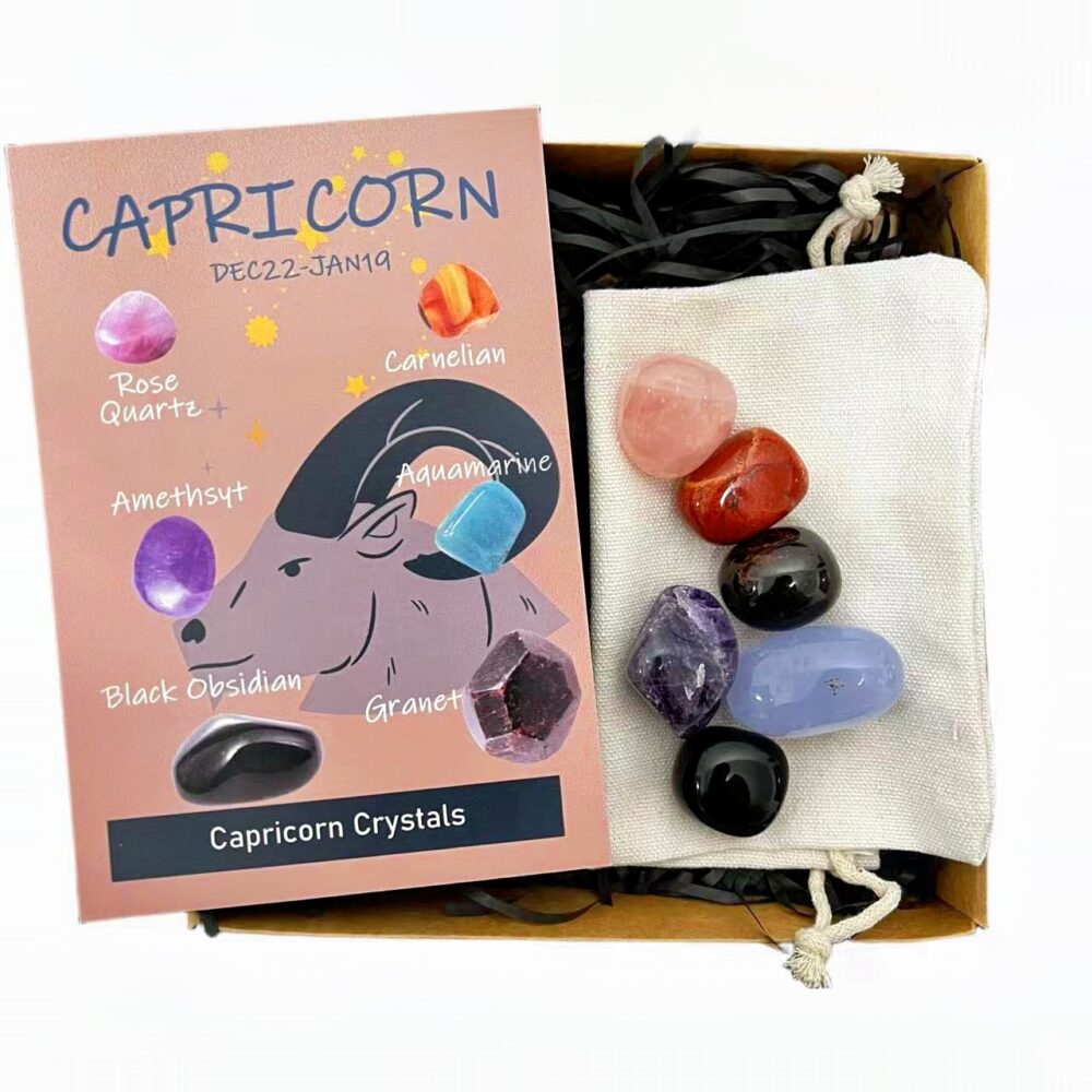 Steinbock - Zodiac Crystal Healing Kit mit 6 vibrierenden Regenbogenkristallen für kosmisches Gleichgewicht