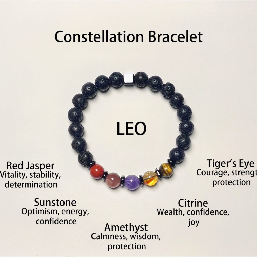 Léo - Bracelet de guérison du zodiaque à énergie stellaire avec infusion de pierres de lave