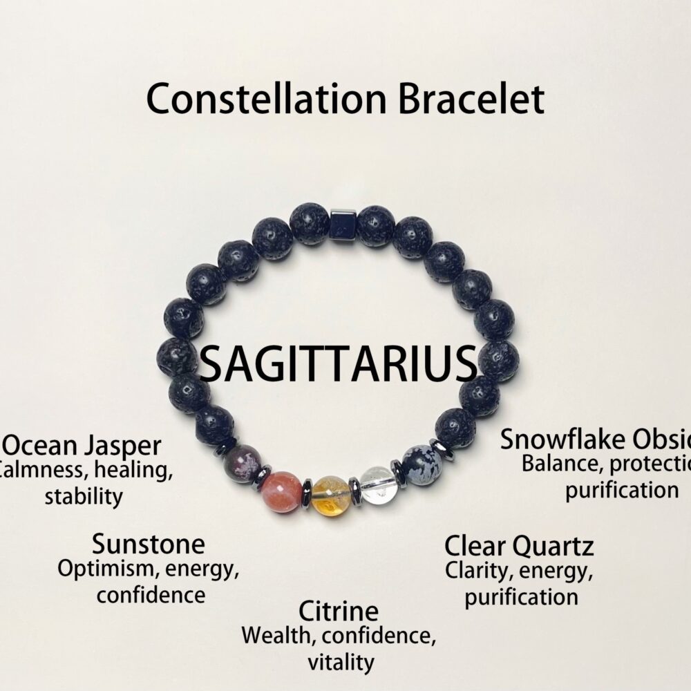 Sagitario - Pulsera Zodiacal Sanadora de Energía Estelar con Infusión de Piedra de Lava