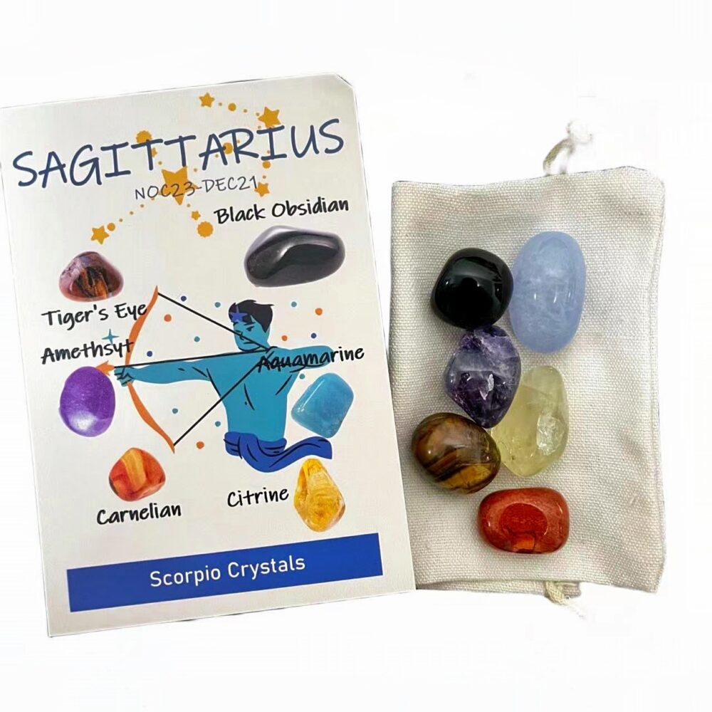 Schütze - Zodiac Crystal Healing Kit mit 6 vibrierenden Regenbogenkristallen für kosmisches Gleichgewicht