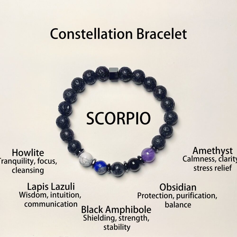 Escorpio - Pulsera Zodiacal Sanadora de Energía Estelar con Infusión de Piedra de Lava