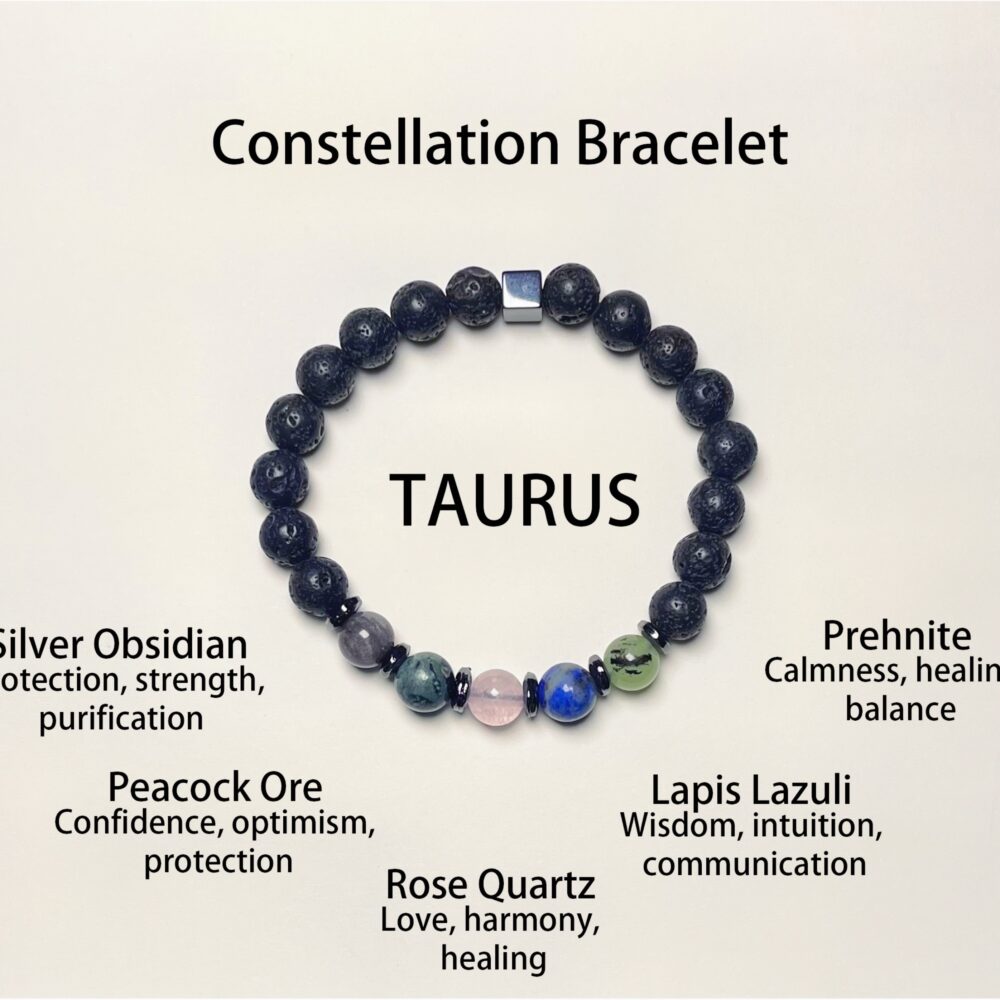 Tauro - Pulsera Zodiacal Sanadora de Energía Estelar con Infusión de Piedra de Lava