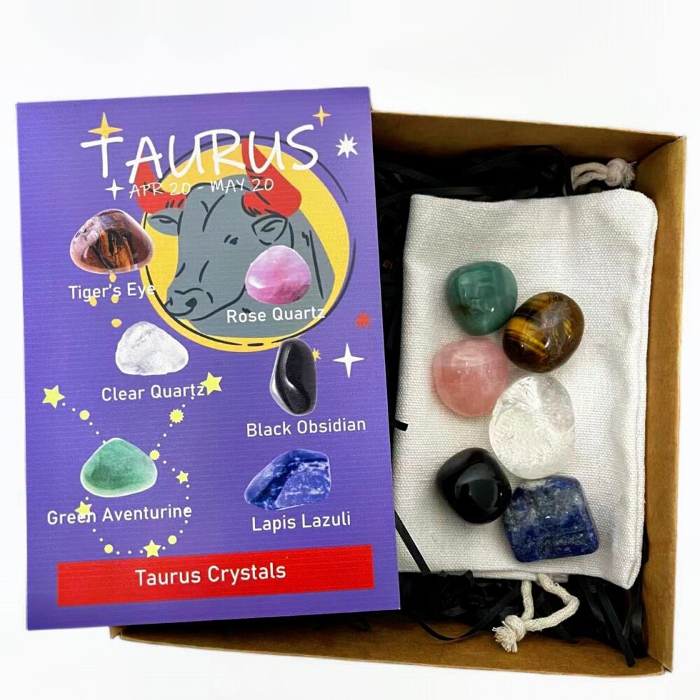 Taurus - Zodiac Crystal Healing Kit mit 6 vibrierenden Regenbogenkristallen für kosmisches Gleichgewicht