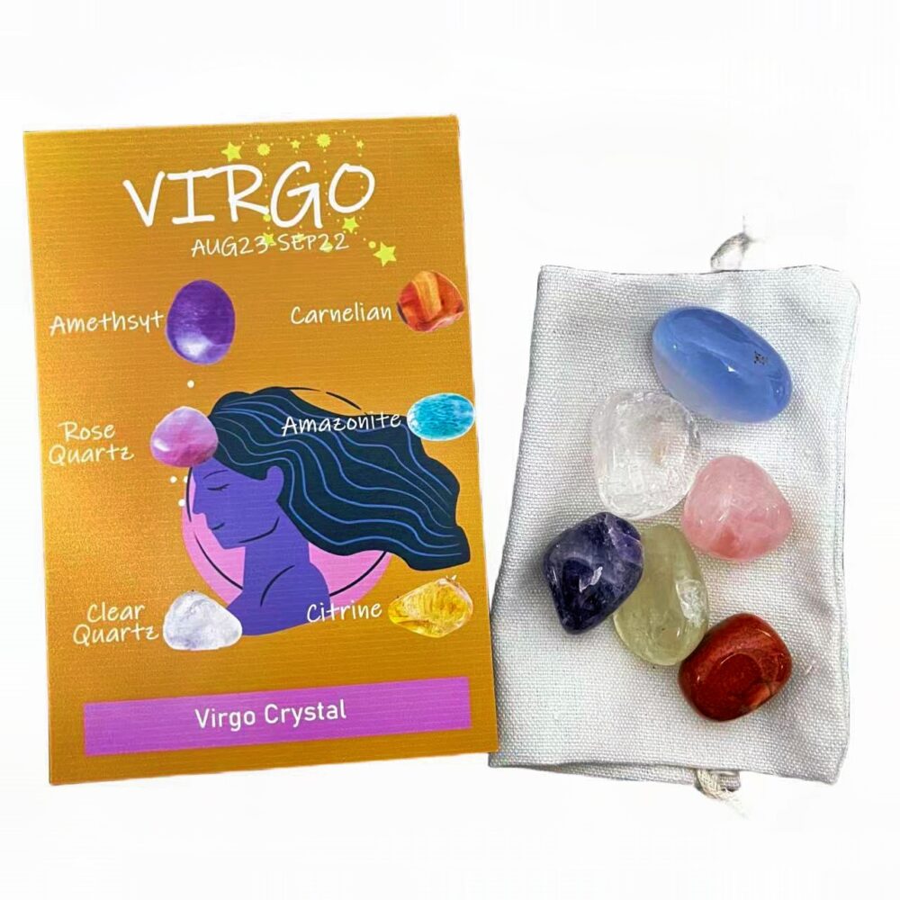 Jungfrau - Zodiac Crystal Healing Kit mit 6 vibrierenden Regenbogenkristallen für kosmisches Gleichgewicht